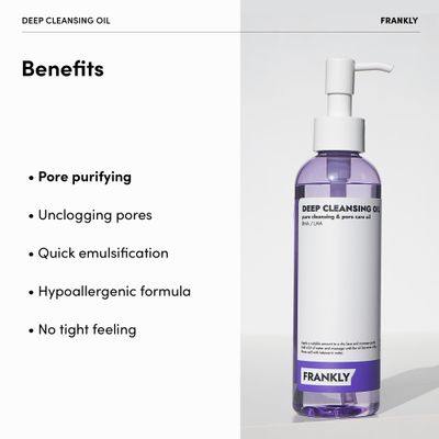 FRANKLY Deep Cleansing Oil - BHA &amp; LHA Pore-Purifying, Blackhead Remover, Makeup Remover, Hydrating with Amino Acids &amp; Hyaluronic Acid |All Skin Types Korean Skincare|Vegan &amp; Cruelty-free| 6.8 fl oz