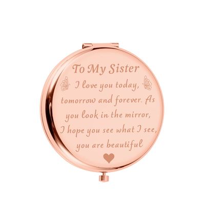 Birthday Gift for Sisters Compact Mirror from Sister Brother Friend Christmas Graduation Friendship Gift for Best Friend Big Little Sister Women Valentine Wedding Travel Makeup Gift for Girl Her