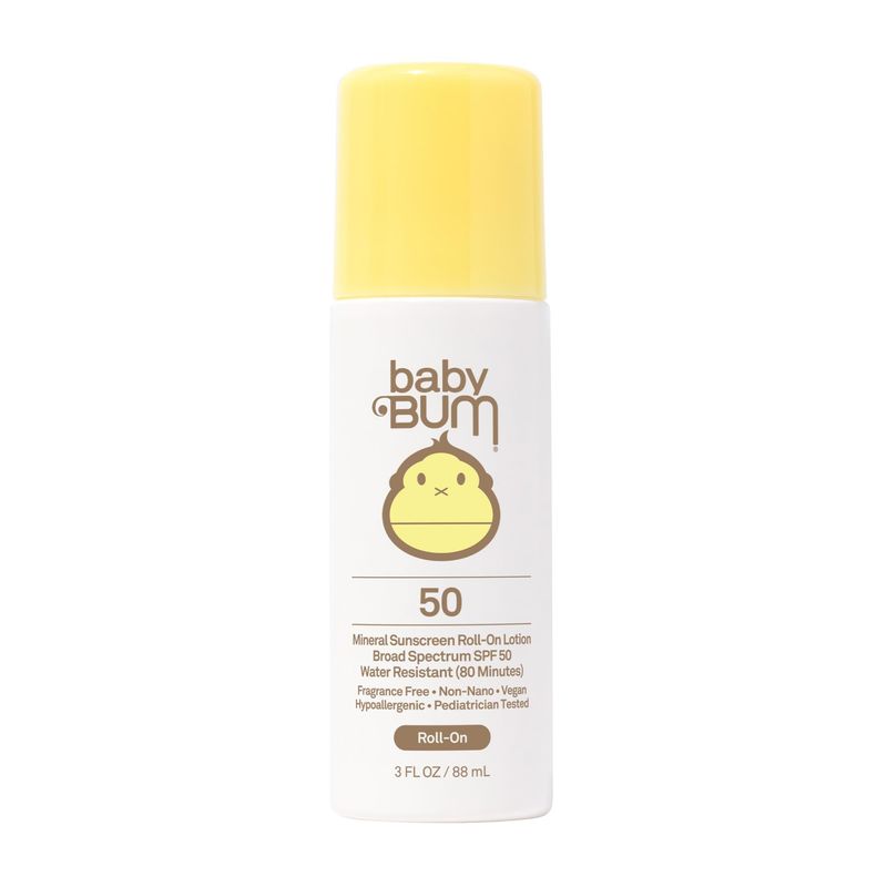 Baby Bum Mineral SPF 50 Roll-On Sunscreen | Vegan and Hawaii 104 Act Compliant (Octinoxate &amp; Oxybenzone Free) Broad Spectrum Moisturizing UVA/UVB Easy Roller Ball Sunscreen Lotion