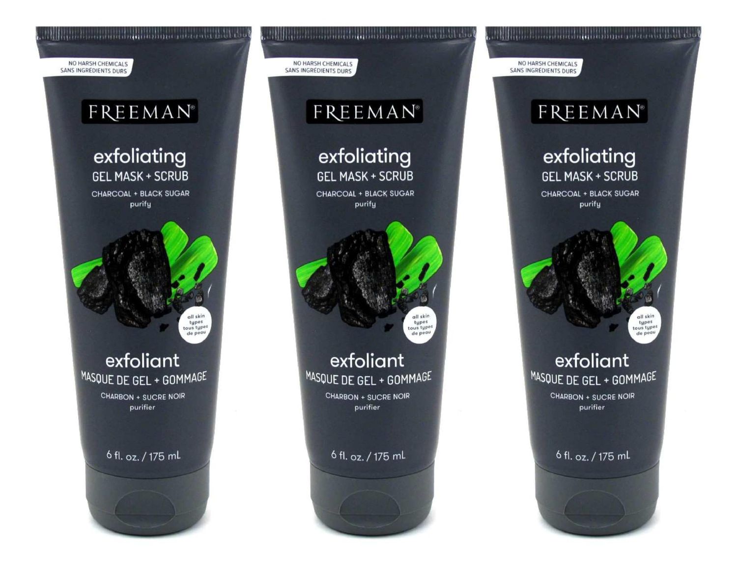 Freeman Facial Charcoal &amp; Black Sugar Polish Mask, 3 Count (Pack of 1)