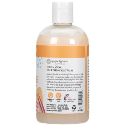 Ginger Lily Farms Botanicals Nourishing Body Wash, Coco Mango, 100% Vegan &amp; Cruelty-Free, Coconut Mango Scent, 12 Fl Oz