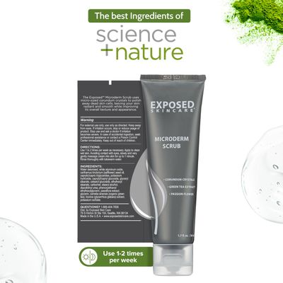 Exposed Skin Care Microderm Face Scrub to Improve Acne Scars, Blackheads, Fine Lines, Clogged Pores - Gentle Exfoliating Face Scrub with Corundum Crystals to Achieve Smooth, Glowing Skin (1.7 Fl Oz)