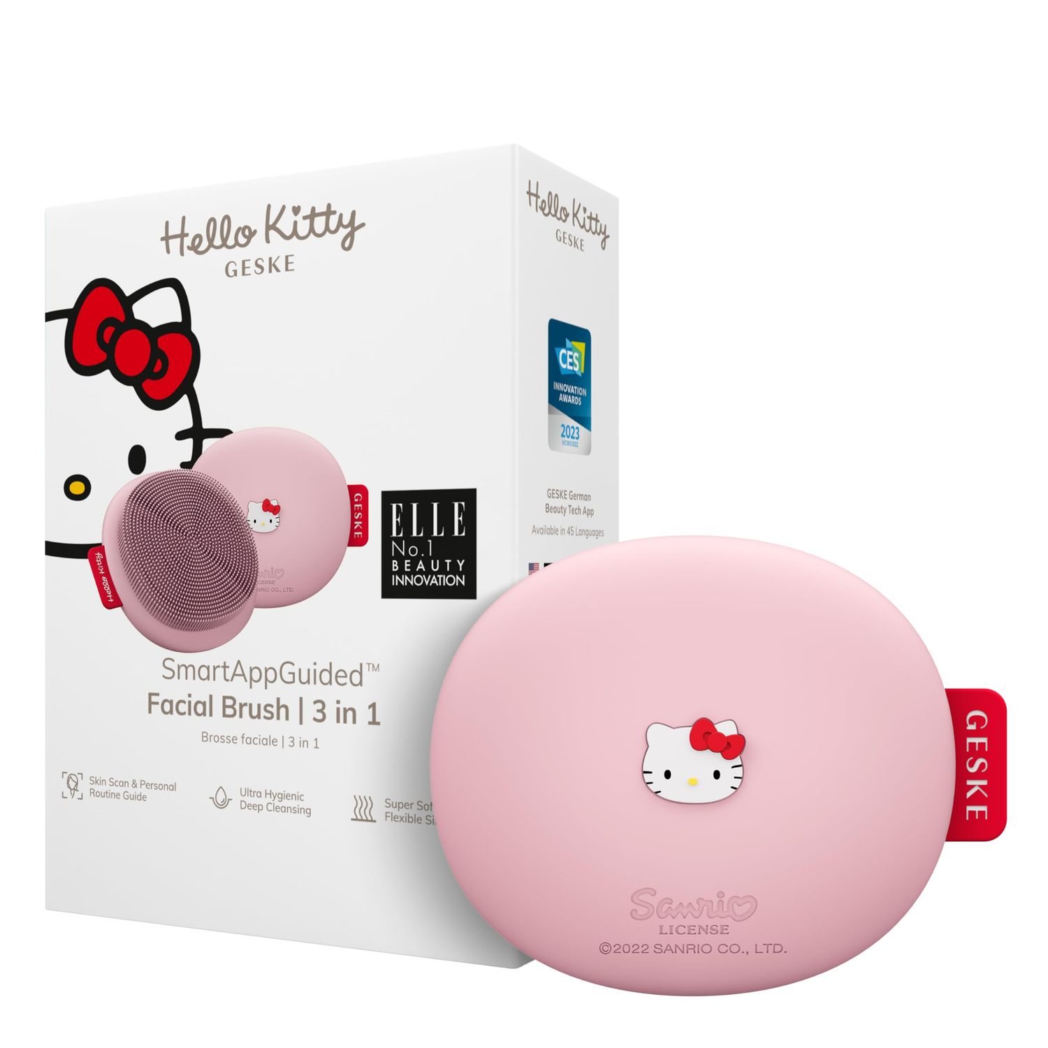 GESKE x Hello Kitty SmartAppGuided Facial Brush | 3 in 1 | Facial Cleansing Brush | Skin Cleansing Silicone Facial Brush | Routine Skincare | Gentle Cleansing | Facial Cleanser
