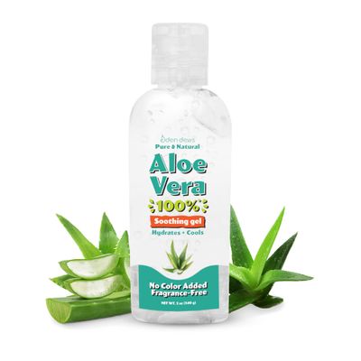 Eden Dews Organic Aloe Vera Gel 100% Pure &amp; Natural Gel, Moisturizing, Face Skin &amp; Hair Care, Sun Burn Relief, Hydrate + Soothe Dry Skin, Acne, Razor Bumps, Made in USA, Travel Size, (1, (2 Oz))