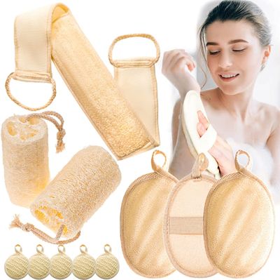 11 Packs Natural Loofah Pads Set Back Scrubber for Shower, Loofah Exfoliating Body Scrubber for Men Women, Loofah Cleanser Bath Sponges Deep Clean &amp; Invigorate Your Skin, Face, Back