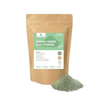 Cosmic Element French Green Clay Powder - Montmorillonite Healing Clay for Face Masks | Food Grade Face Mask Clay for Blackheads &amp; Pore Cleansing - Organic Green Clay for All Skin Types - 4oz