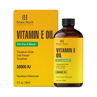 Botanic Hearth Vitamin E Oil | 100% Pure and Natural oil for Growth of Nails, Hair, Eyebrows &amp; Eyelashes | 35,000 IU | Hair &amp; Body Oil with Eyebrow &amp; Eyelash Brush| 2 Fl Oz