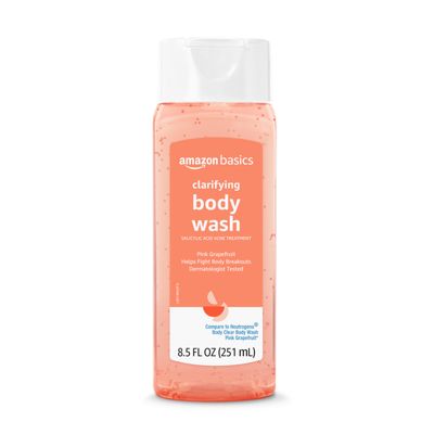 Amazon Basics Clarifying Pink Grapefruit Body Wash, 2% Salicylic Acid Acne Treatment, Dermatologist Tested, 8.5 Fluid Ounces, Pack of 1