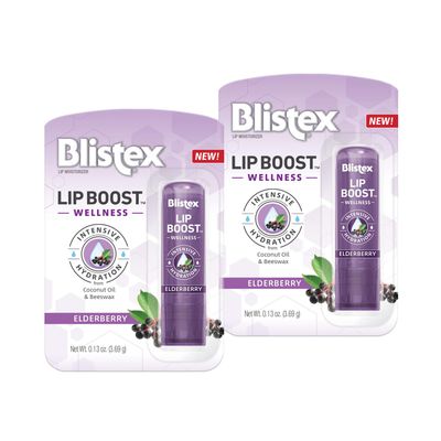 Blistex Lip Boost Wellness, Intensive Hydration from Coconut Oil &amp; Beeswax, Elderberry Moisturizer (Pack of 2)