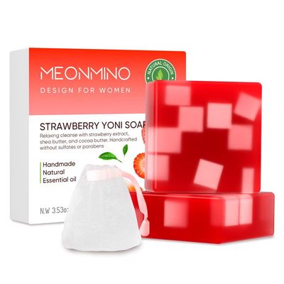 2 Pcs Yoni Soap Bars for Women, 100% Natural Feminine Wash Organic Strawberry Yoni Bar Soap Ph Balance Yoni Wash Moisturizing Eliminates Odor Yoni Care Soap with Foaming Net, Yoni Soap 3.53oz