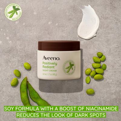 Aveeno Positively Radiant Moisturizing Face &amp; Neck Night Cream with Tone Correcting Soy &amp; Niacinamide, Night Cream Targets Dull Skin &amp; Evens Skin Tone &amp; Texture, Hypoallergenic, 1.7 oz
