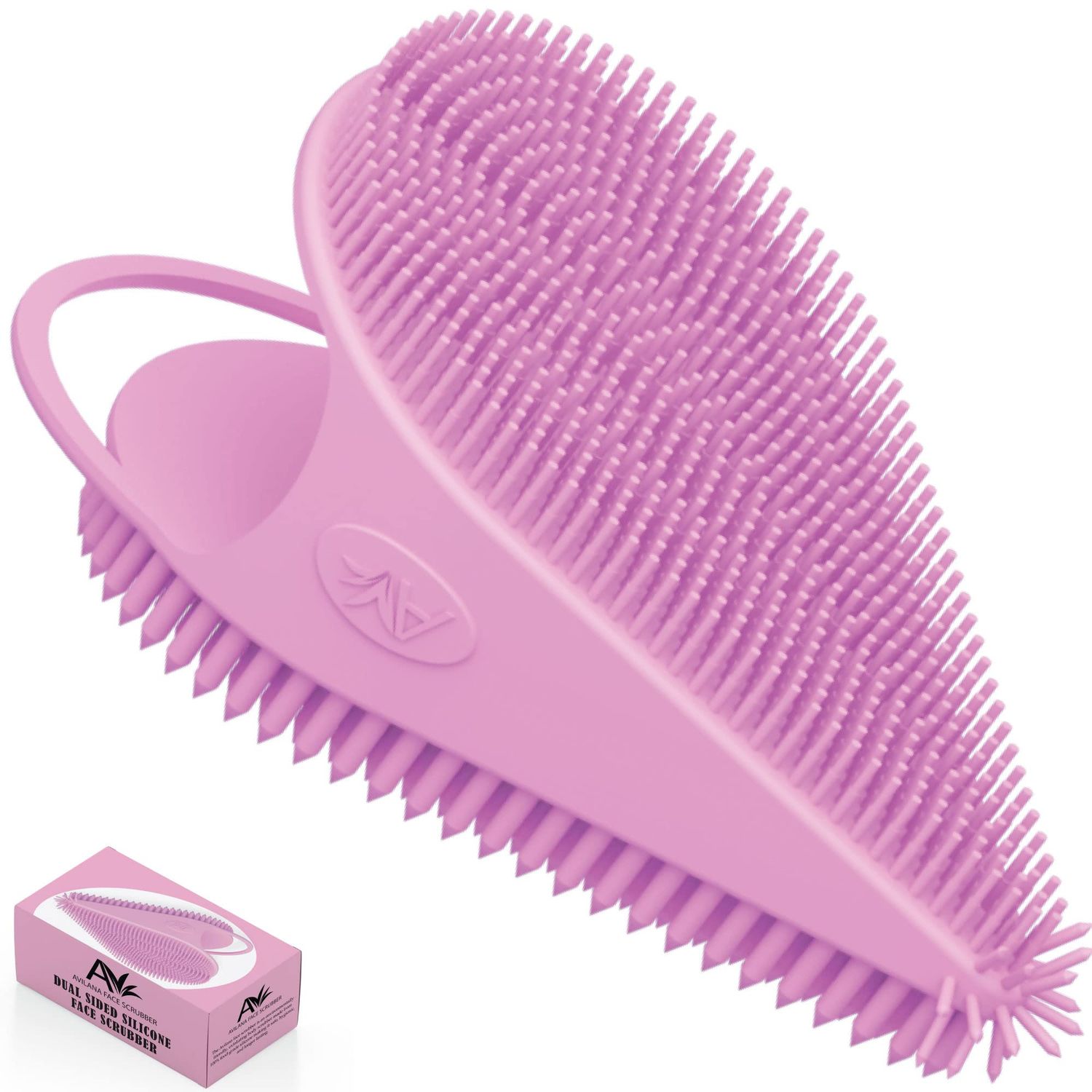 Avilana Silicone Face Scrubber- Dual Sided Manual Facial Cleansing Brush -Face Scrubber and Exfoliator- Deep Cleansing for All Skin Type (Pink)