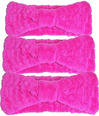 Facial Spa Headband for Makeup and Washing Face Microfiber Elastic Head Wrap Comfort to Skincare Shower Mask Thick Hair Band for Women &amp; Girls 3-PACKRed