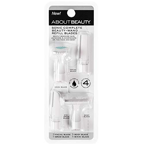 About Beauty Sonic Complete Beauty-Wand Refill Blades for Exfoliating, 4 Pack - Includes Facial Blade, Bikini Blade, Brow Blade &amp; Body Blade