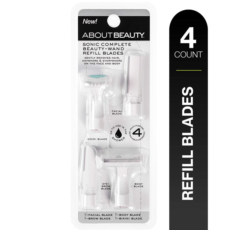 About Beauty Sonic Complete Beauty-Wand Refill Blades for Exfoliating, 4 Pack - Includes Facial Blade, Bikini Blade, Brow Blade &amp; Body Blade