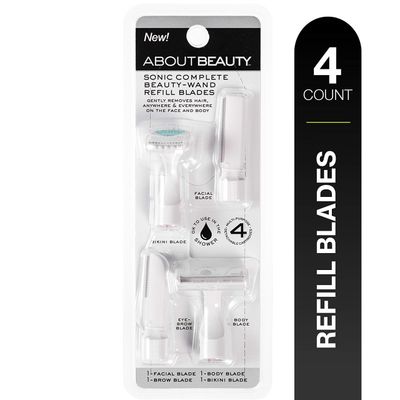 About Beauty Sonic Complete Beauty-Wand Refill Blades for Exfoliating, 4 Pack - Includes Facial Blade, Bikini Blade, Brow Blade &amp; Body Blade