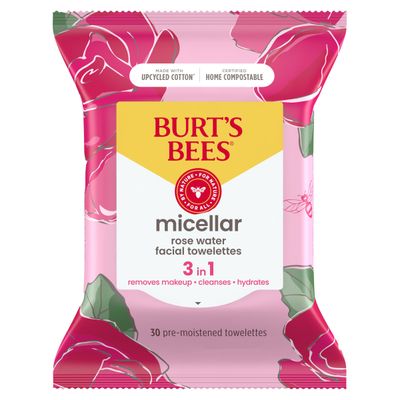 Burt&#39;s Bees Rose Water Face Wipes, for All Skin Types, Hydrating Micellar Makeup Remover &amp; Facial Cleansing Towelettes, 30 Ct (3-Pack)