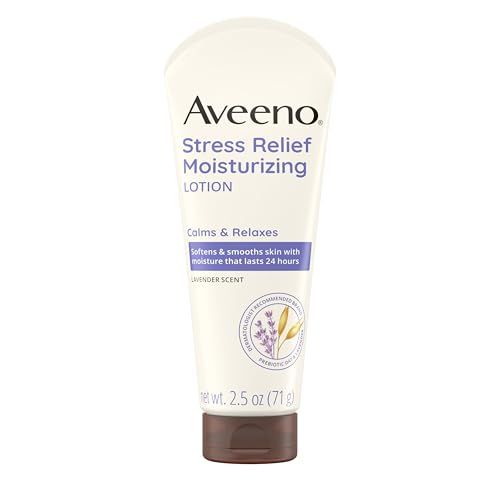 Aveeno Stress Relief Moisturizing Body Lotion with Lavender Scent &amp; Prebiotic Oat to Calm &amp; Relax, Non-Greasy, TSA-Approved Travel Size, 2.5 fl. oz, 12 Pack