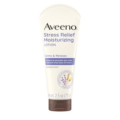 Aveeno Stress Relief Moisturizing Body Lotion with Lavender Scent &amp; Prebiotic Oat to Calm &amp; Relax, Non-Greasy, TSA-Approved Travel Size, 2.5 fl. oz, 12 Pack