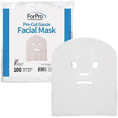 ForPro Professional Collection Precut Gauze Facial Mask, 100% Cotton Gauze, for High Frequency Facial Treatments and Masks, 100-Count