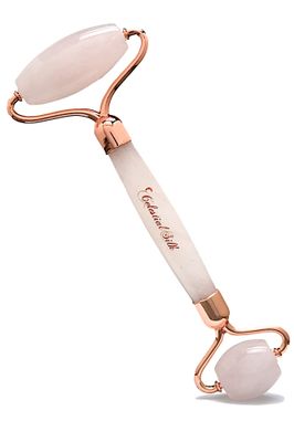 Celestial Silk Rose Quartz Face Roller - Premium Anti Aging Beauty Facial Massager Genuine Natural Rose Quartz Stone Gemstone Roller- Skin Care for Face Eyes Neck