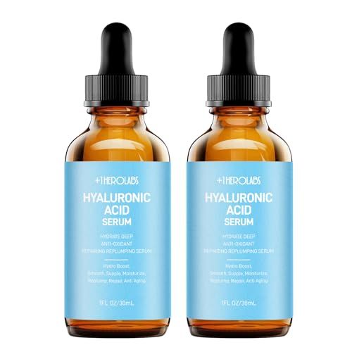 +1HEROLABS Hyaluronic Acid Serum for Face Anti Aging, Fine Lines, Dark Spots, &amp; Dry Skin - Hydrating Facial Serum - Best Face Serum for Moisturizing and Wrinkle Reducing, 2 Packs