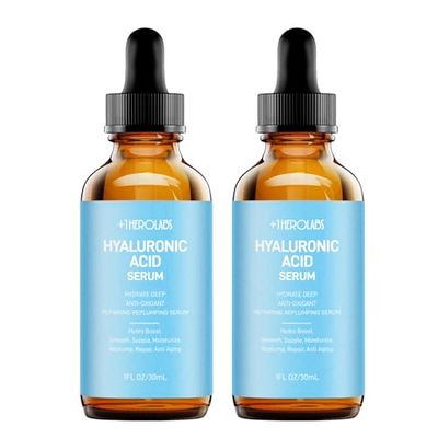 +1HEROLABS Hyaluronic Acid Serum for Face Anti Aging, Fine Lines, Dark Spots, &amp; Dry Skin - Hydrating Facial Serum - Best Face Serum for Moisturizing and Wrinkle Reducing, 2 Packs