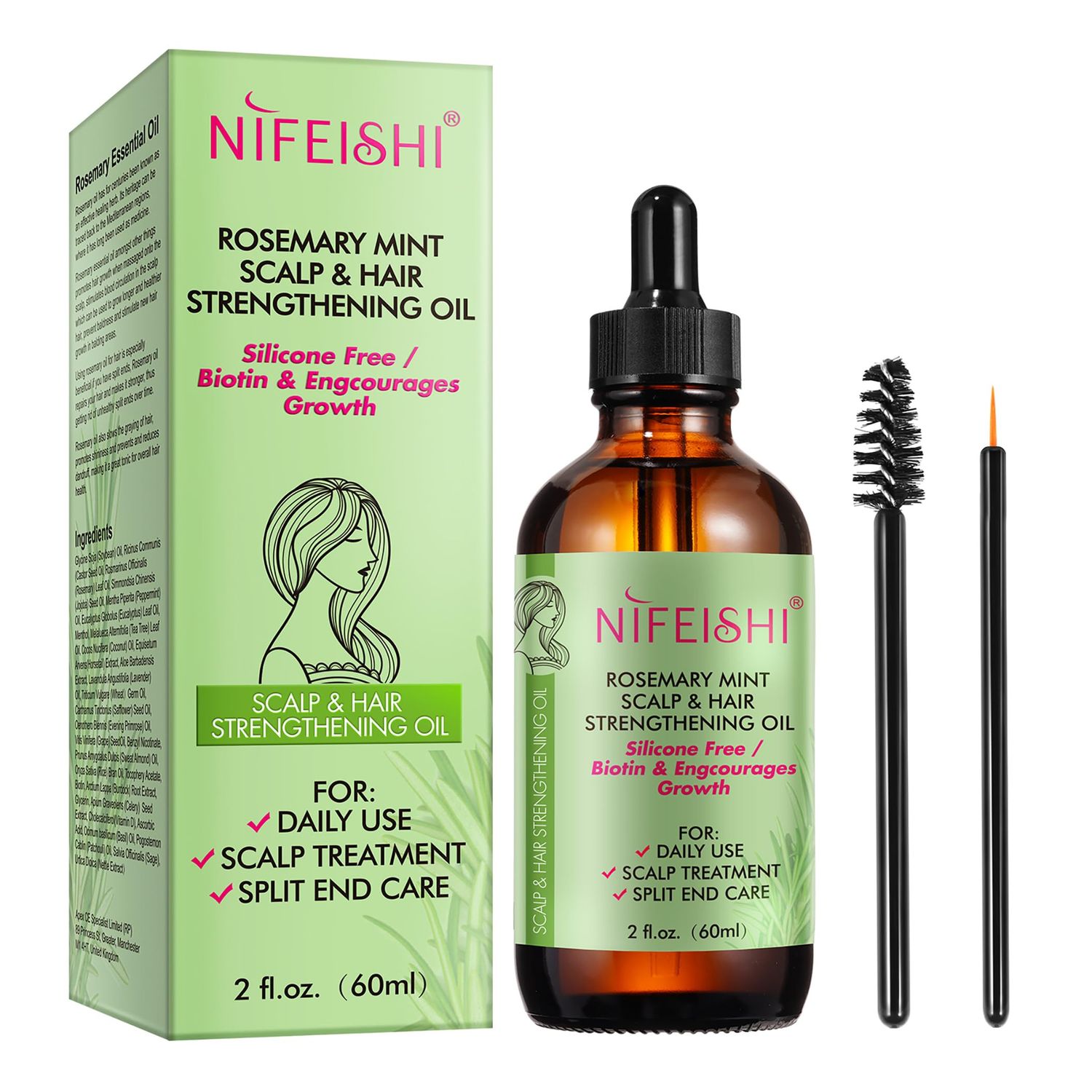 Bieyoc Rosemary Essential Oil for Hair Growth, Hair &amp; Skin Care - Strengthens Hair, Stimulates Growth, 2.02 Fl Oz