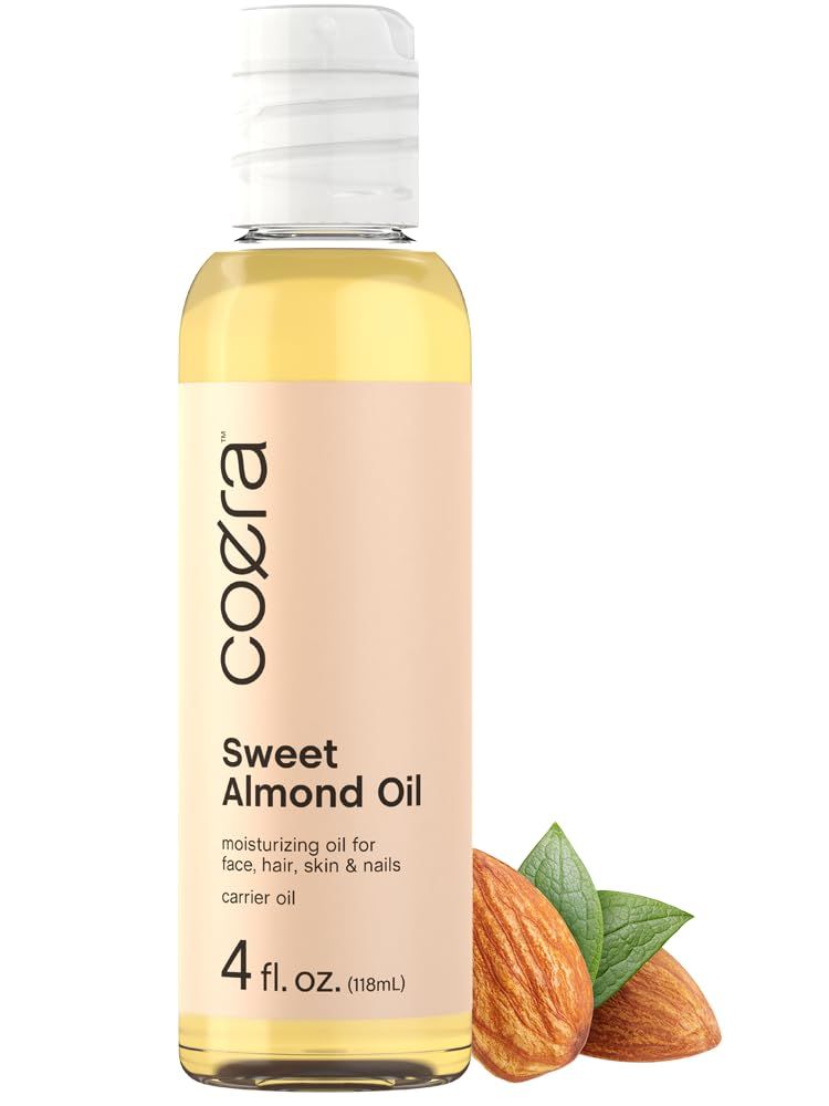 Coera Sweet Almond Oil for Face, Hair, Skin &amp; Nails | 4 fl oz | Cold Pressed &amp; Hexane Free | Carrier Oil | Free of Parabens, SLS, &amp; Fragrances