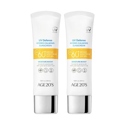 AGE20&#39;S UV Defense Hydro Calming Sunscreen SPF 60+ | Korean Sunscreen | Moisturizing Creamy Formula, No White Cast, Lightweight Finish | Green Tea + Aloe Vera | Dermatest Excellent | 1.69 fl.oz*2