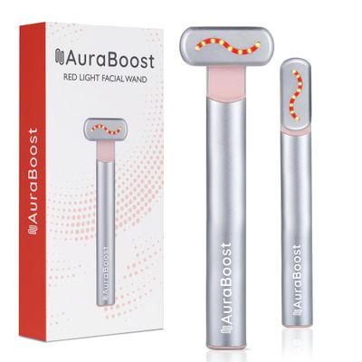 AuraBoost Handheld LED Red Light Therapy for Face and Neck - Vibrating Massage, Glowing Skincare Wand, Smart Sensor, Portable Facial Device, Face Therapy Wand Skin Health Tool Rejuvenation Boost