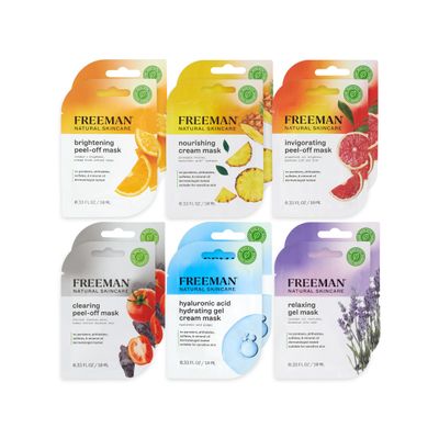 Freeman Naturals Facial Mask 12 Piece Variety Bundle, Peel-Off, Gel &amp; Cream Face Masks, Hydrating, Brightening, &amp; Nourishing Skincare, Natural Ingredients, Travel Size, 0.33 fl. oz./10 ml Sachets