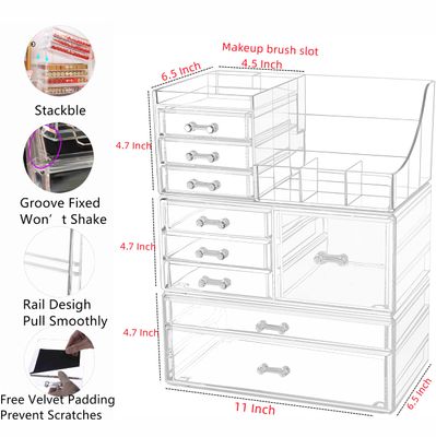 Cq acrylic Makeup Organizer With 9 Drawers,Large Capacity Countertop Organizer for Vanity,Bathroom and Bedroom Desk Cosmetics Organizer for Skin Care,Brushes, Eyeshadow, Lotions, Lipstick, Nail Polish