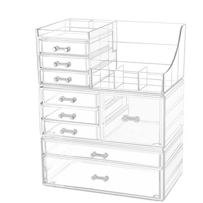 Cq acrylic Makeup Organizer With 9 Drawers,Large Capacity Countertop Organizer for Vanity,Bathroom and Bedroom Desk Cosmetics Organizer for Skin Care,Brushes, Eyeshadow, Lotions, Lipstick, Nail Polish