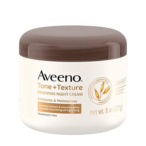 Aveeno Tone + Texture Renewing Body Night Cream With Prebiotic Oat, Gently Exfoliates &amp; Moisturizes Sensitive Skin, Instantly Softens &amp; Smooths &amp; Intensely Nourishes, Fragrance-Free, 8 oz