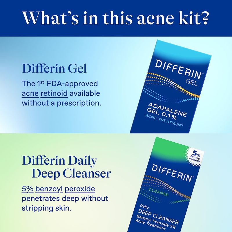 Differin Acne Skin Care Kit, Differin Gel Retinoid Acne Treatment for Face with 0.1% Adapalene &amp; 5% Benzoyl Peroxide Face Wash &amp; Body Wash, Designed for Pimple and Acne Prone Skin