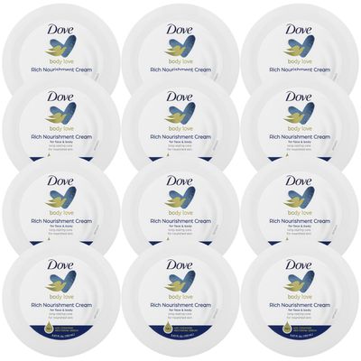 Dove Body Love Rich Nourishment Cream, Face, Hand &amp; Body Lotion for Extremely Dry Skin, Fast-Absorbing 72-Hour Moisturizing Cream with Ceramide Serum, 5.07 Fl Oz (Pack of 12)
