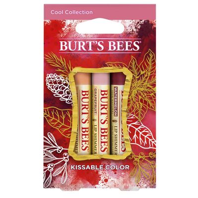 Burt&#39;s Bees Kissable Color Holiday Gift Set, 3 Lip Shimmers in Gift Box - Cool Collection in Watermelon, Apricot and Grapefruit