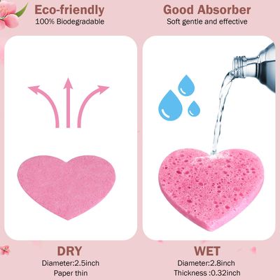 Dandat 300 Count Compressed Facial Sponges Heart Shape Face Sponges for Cleansing Natural Facial Cleansing Sponges Pads Exfoliating Sponges for Cleansing (Pink)
