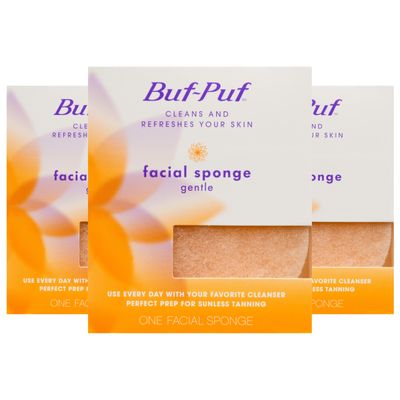 Buf-Puf Gentle Facial Sponge, Dermatologist Developed, Removes Deep Down Dirt &amp; Makeup That Causes Breakouts and Blackheads, Reusable, Exfoliating, 3 Count