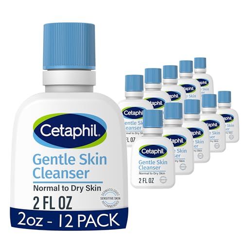 Cetaphil Face Wash, Hydrating Gentle Skin Cleanser for Dry to Normal Sensitive Skin, NEW 2 oz 12 Pack, Fragrance Free, Soap Free and Non-Foaming