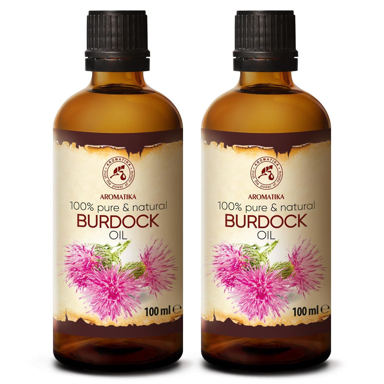 AROMATIKA Burdock Root Oil set 2 x 3.4 Fl Oz - 6.8 Fl Oz - 100% Pure &amp; Natural - Arctium Lappa for Hair &amp; Scalp - Carrier Oil for Nails - Skin - Lips - Face &amp; Body Care