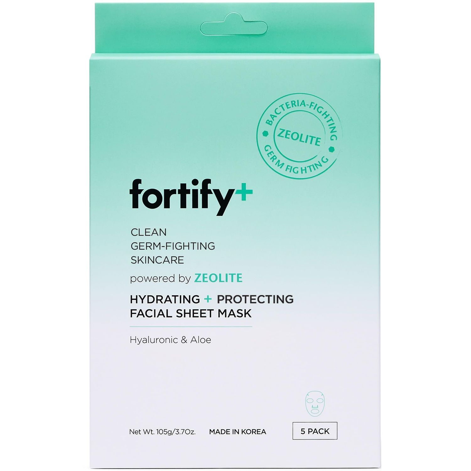 Fortify Facial Sheet Mask - Hyaluronic Acid, Aloe, and Zeolite - Moisturizing &amp; Anti Aging - Creates Protective Barrier - Vegan, Cruelty Free - Made in Korea - 5 Pack