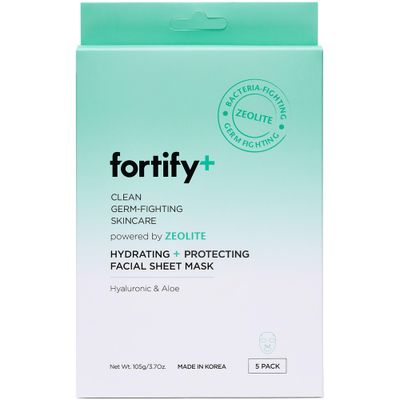 Fortify Facial Sheet Mask - Hyaluronic Acid, Aloe, and Zeolite - Moisturizing &amp; Anti Aging - Creates Protective Barrier - Vegan, Cruelty Free - Made in Korea - 5 Pack
