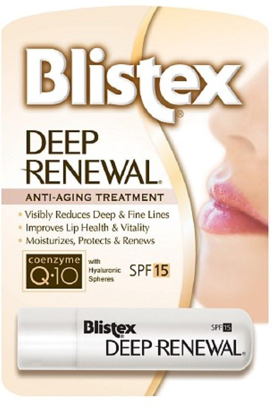 Blistex Deep Renewal, Anti-Aging Formula, 0.13 Ounce, (Pack of 12) Moisturizes, Protects &amp; Revitalizes, Broad Spectrum SPF 15, For Younger Looking Lips, Softens &amp; Smooths Lips (Packaging May Vary)