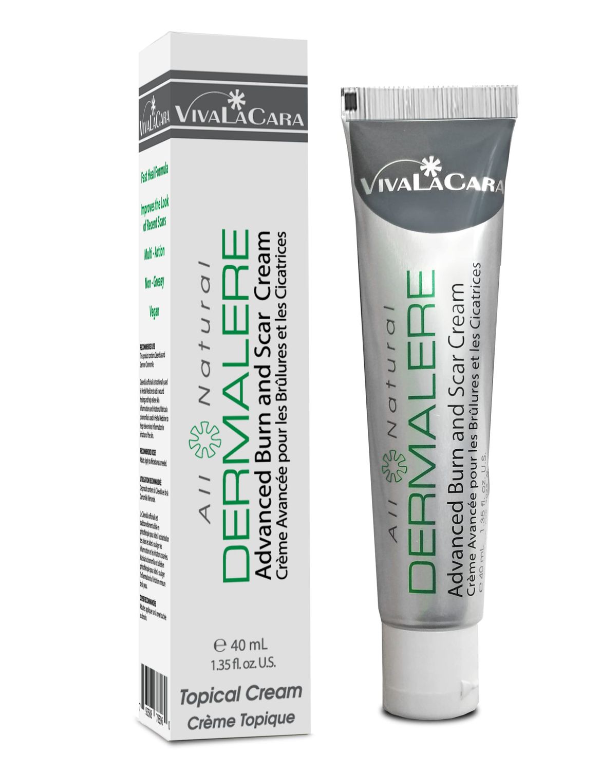 Dermalere Advanced Burn and Scar Cream - Fast Healing Herbal Cream for Face and Body - Minimizes redness, blistering, and scarring from burns and sunburns - Skin Irritation Relief, 1.35 Ounce