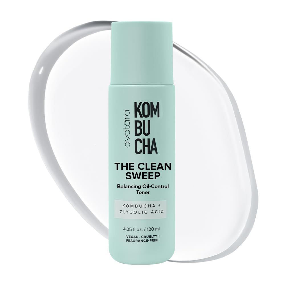 Avatara - Kombucha The Clean Sweep Face Toner, Glycolic Acid Toner for Face, Face Exfoliator with Witch Hazel and Bakuchiol, Calming Pore Minimizer for Face, Hydrating Skincare for Teens, 4.05 fl. Oz