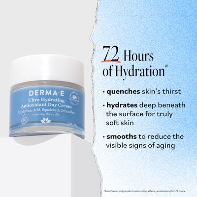 Derma E Ultra Hydrating Antioxidant Day Cream - Face Moisturizer with Hyaluronic Acid, Squalane, and Ceramides to Smooth and Nourish, Hydrating Face Moisturizer for Sensitive Skin, 2 Fl Oz