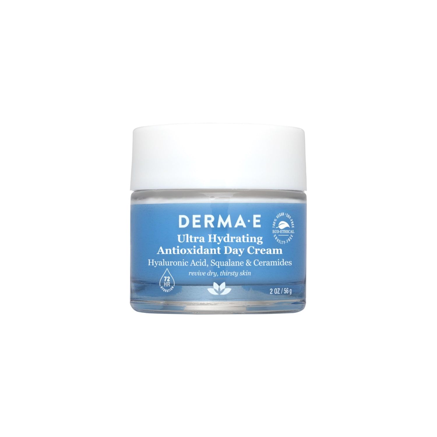 Derma E Ultra Hydrating Antioxidant Day Cream - Face Moisturizer with Hyaluronic Acid, Squalane, and Ceramides to Smooth and Nourish, Hydrating Face Moisturizer for Sensitive Skin, 2 Fl Oz