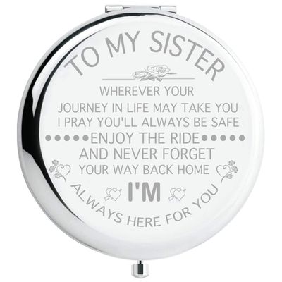 Fnbgl Sister Gifts from Sister Brother, Sisters Birthday Gift Ideas, for Girls Womens, Great Gifts for Mothers Day, Graduation Present for Her Silver Compact Mirror